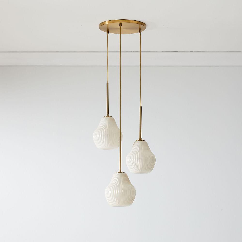Sculptural Glass 3 Light Ribbed Chandelier Champagne Sculptural Glass 3 Light Ribbed Chandelier Champagne